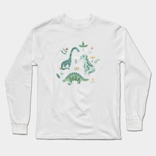 Folk Floral Dinosaur Long Sleeve T-Shirt